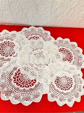 Handmade White Crochet Doily Set - Classic Home Dining Accent